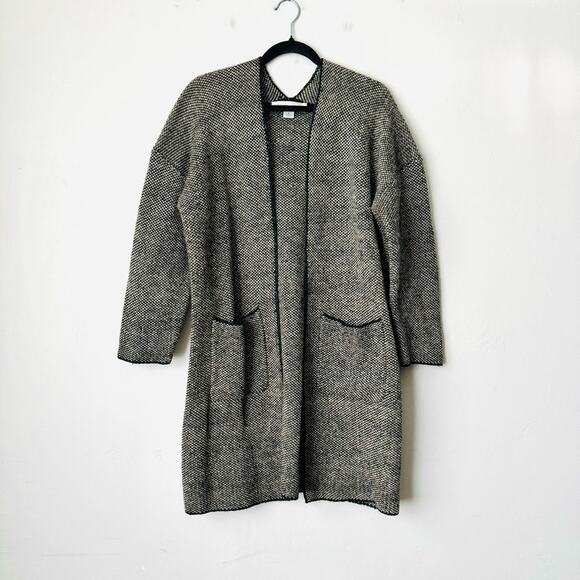 LARRY LEVINE WoolBlend long Cardigan cream black daily cozy woman’s medium - Picture 1 of 8